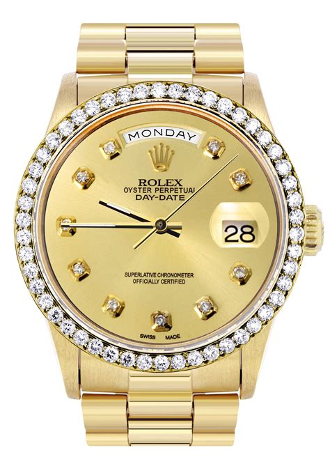 gold rolex presidential diamond bezel|presidential rolex with diamonds price.